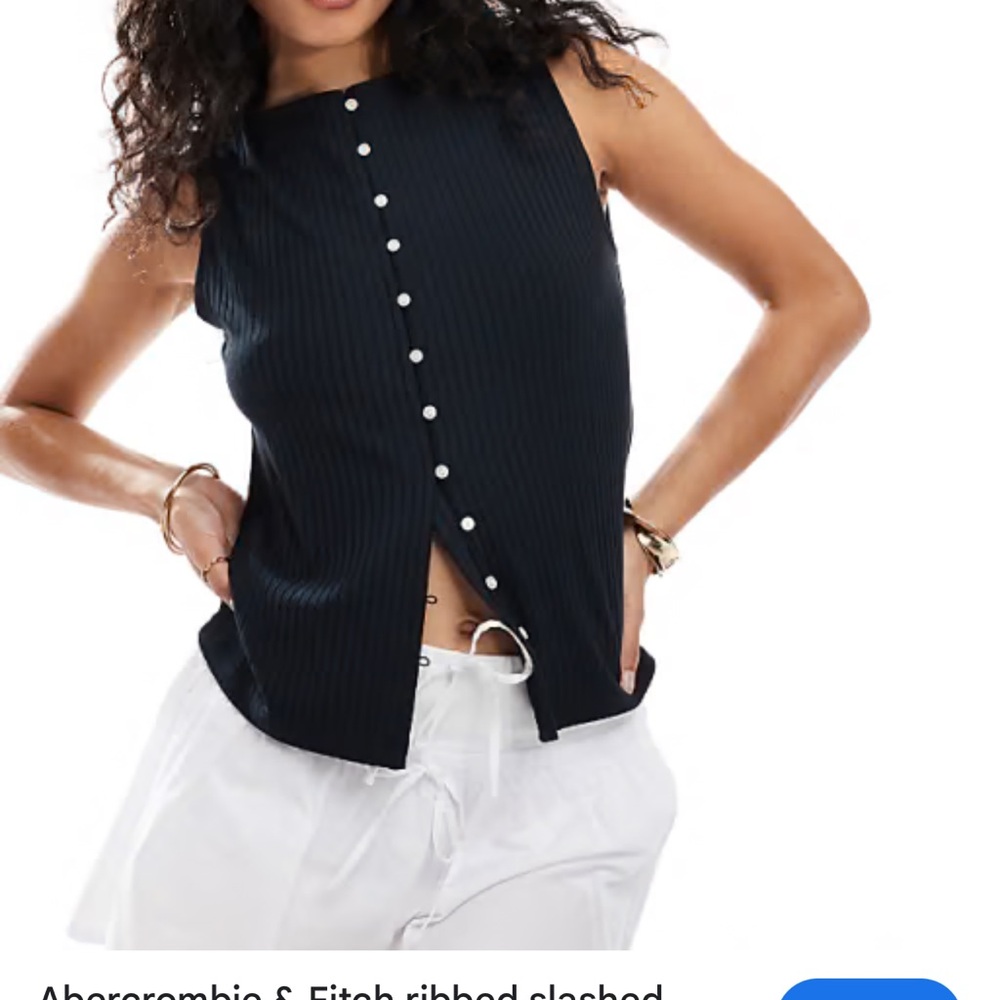 Abercrombie & Fitch BLACK Ribbed Button-Front Top